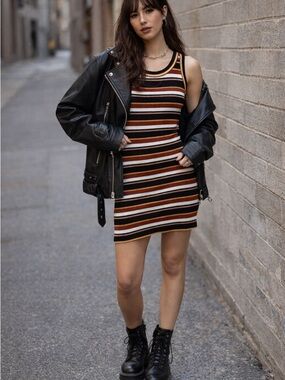 SWEET WANDERER | Striped Rib Knit Bodycon Tank Dress 90s Grunge